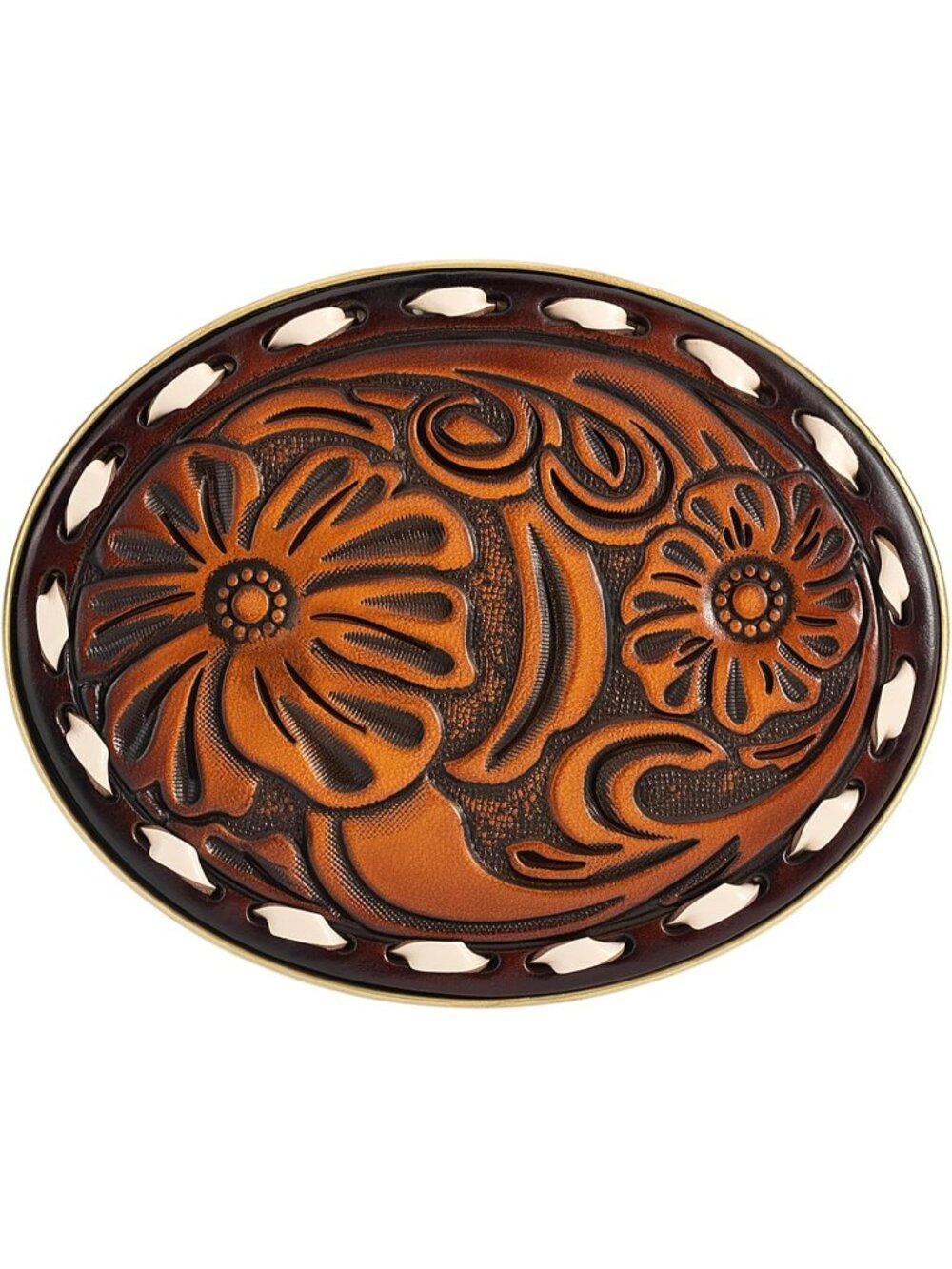 Unisex Engraved-flower-01 Leather Engraved Genuine Cowboy Belt Buckle